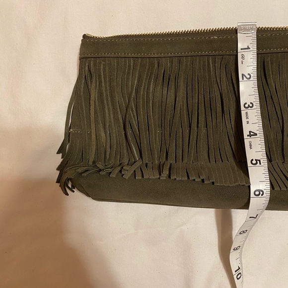 India Hicks Olive Suede Fringe Clutch-Douglas Bag